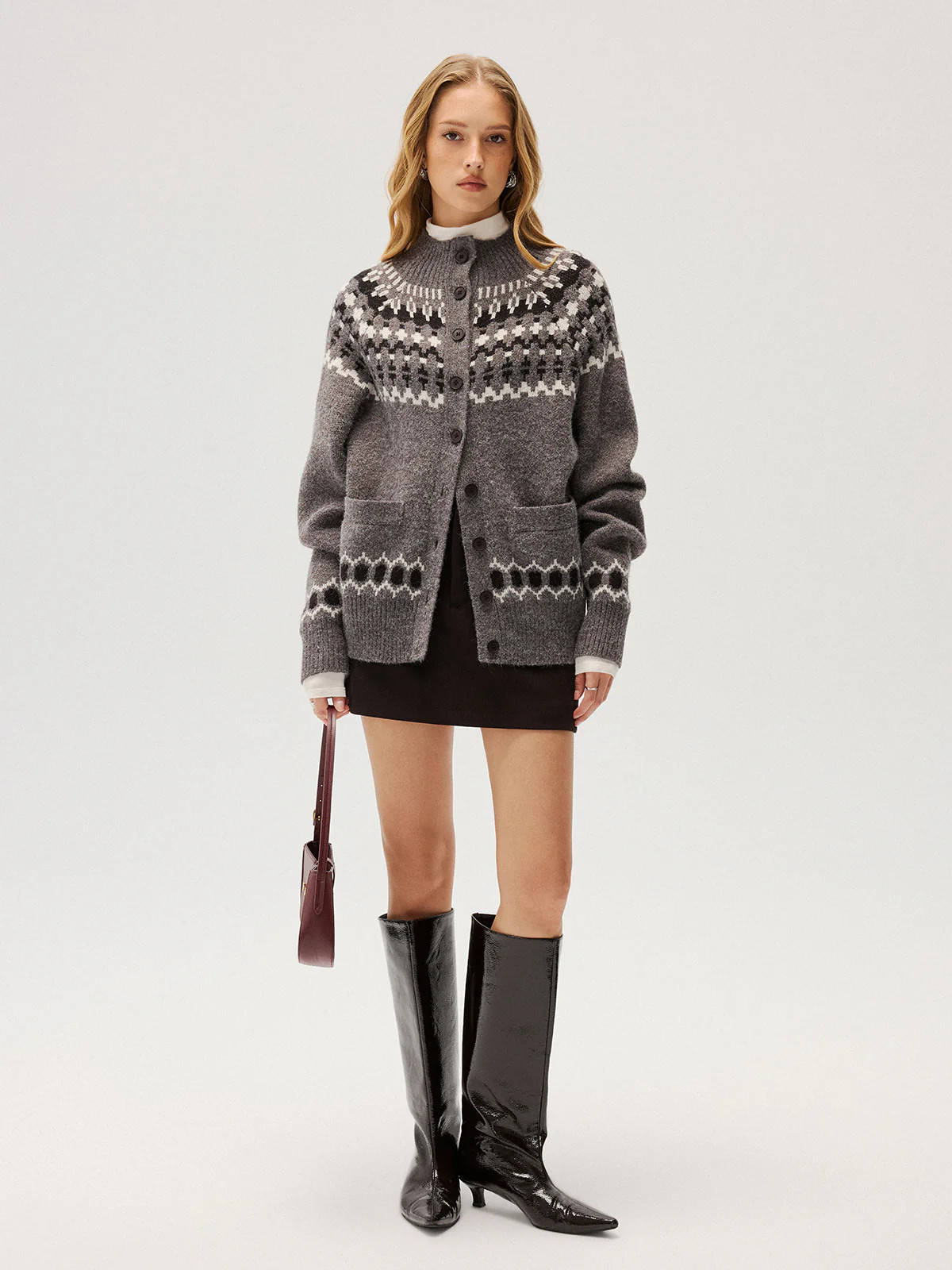 Loose Fair Isle Knit Button Front Cardigan | Commense