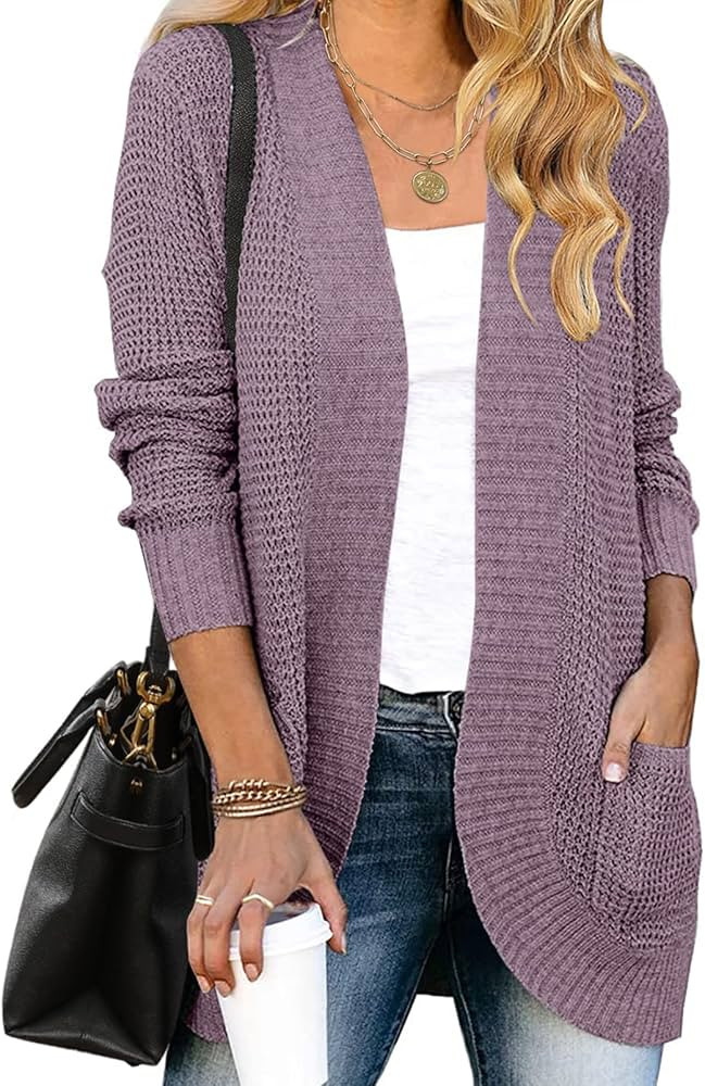 ZESICA Women's Long Sleeve Open Front Casual Lightweight Soft Knit Cardigan Sweater Outerwear | Amazon (US)