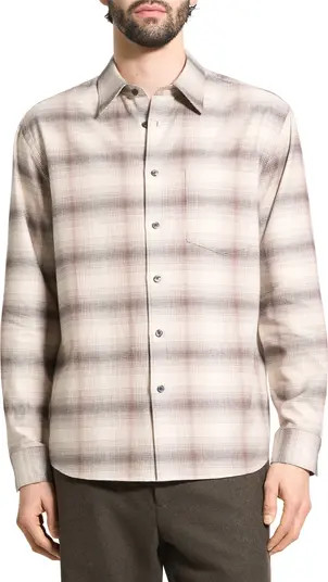 Theory Weekend Gradient Check Brushed Cotton Button-Up Overshirt | Nordstrom | Nordstrom