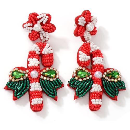Bohxantium Christmas Earrings for Women Candy Cane Cute Holiday Beaded Drop Dangle Xmas Earrings Colorful Seed Beaded Festive Christmas Jewelry Accessories Gifts | Amazon (US)