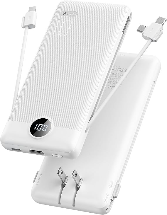 VRURC Portable Charger, Power Bank Built-in Cables and AC Wall Plug | Amazon (US)