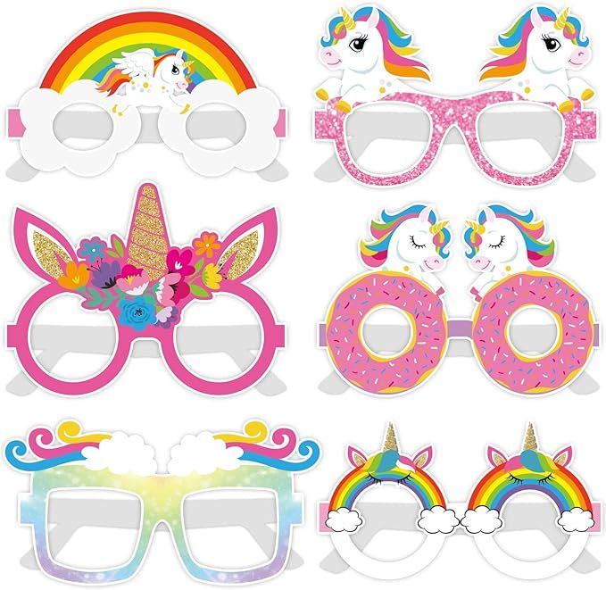 chiazllta 12 Pcs Unicorn Party Favors Valentines Unicorn Rainbow Birthday Glasses Decorations Uni... | Amazon (US)