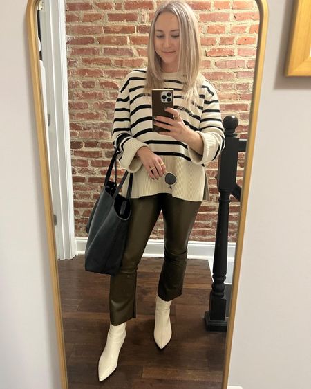 Stripe Sweater & Commando Leather Bottoms