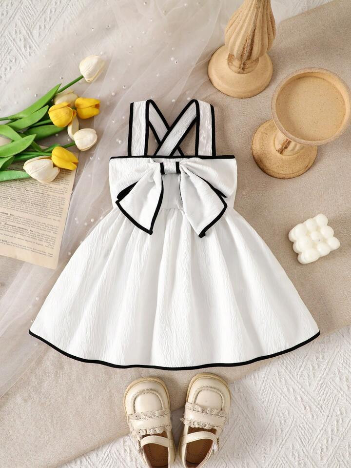 Souflis Souflis Baby Girl Elegant Textured Fabric Contrast Bow Dress | SHEIN