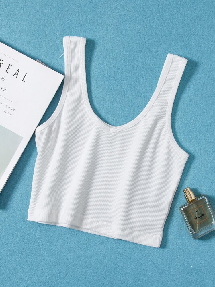 Solid Ribbed Crop Tank Top | SHEIN