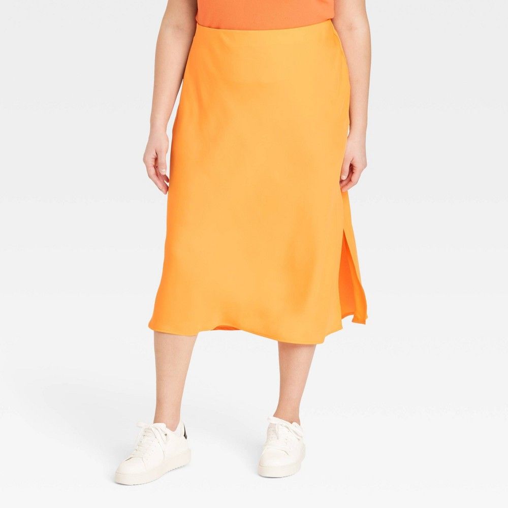 Women's Plus Size Midi A-Line Slip Skirt - A New Day Orange XXL | Target