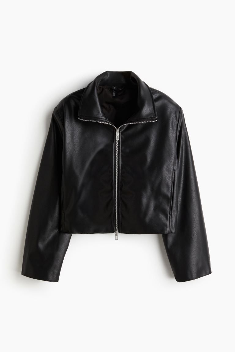 Coated jacket - Long sleeve - Short - Black - Ladies | H&M US | H&M (US + CA)