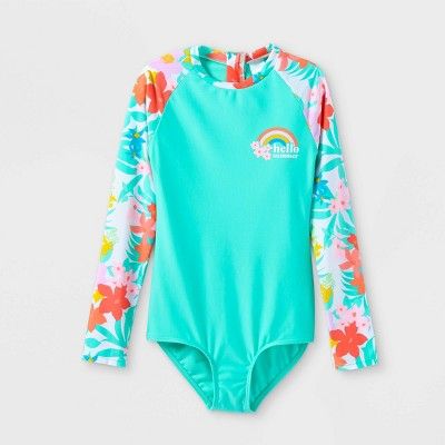 Girls' Tropical Print Long Sleeve Rash Guard Swimsuit - Cat & Jack™ | Target