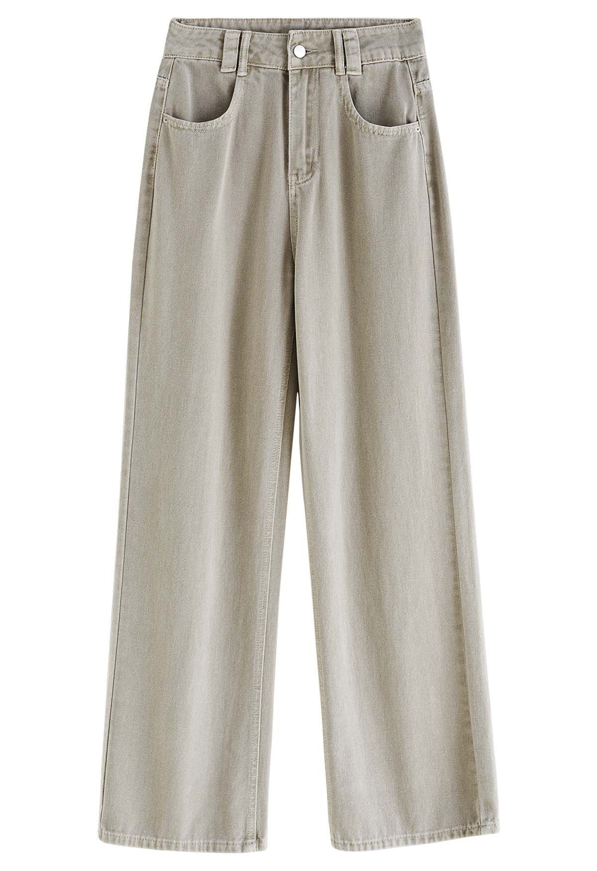 Distressed Straight-Leg Jeans in Sage | Chicwish