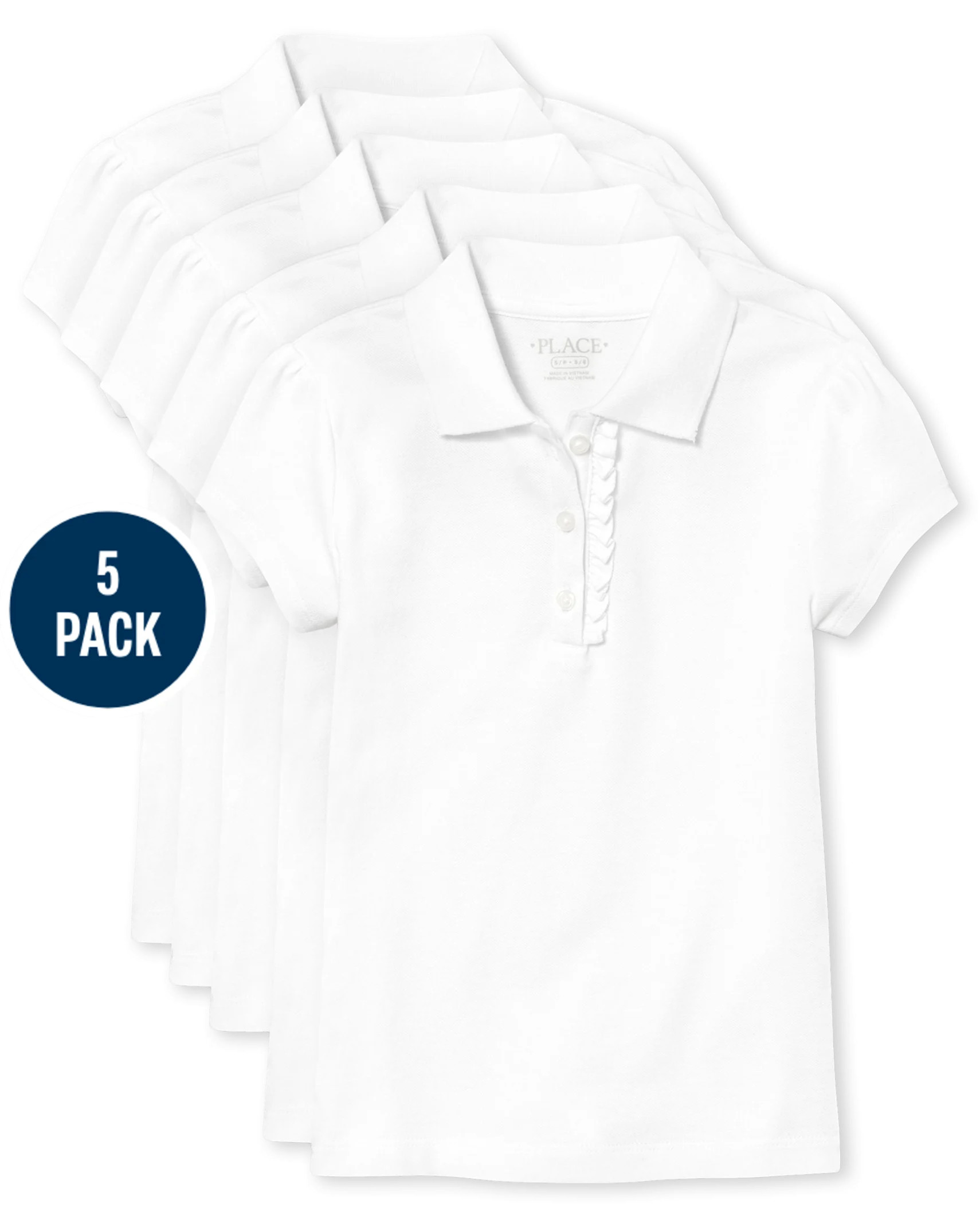 Girls Uniform Ruffle Pique Polo 5-Pack - white | The Children's Place