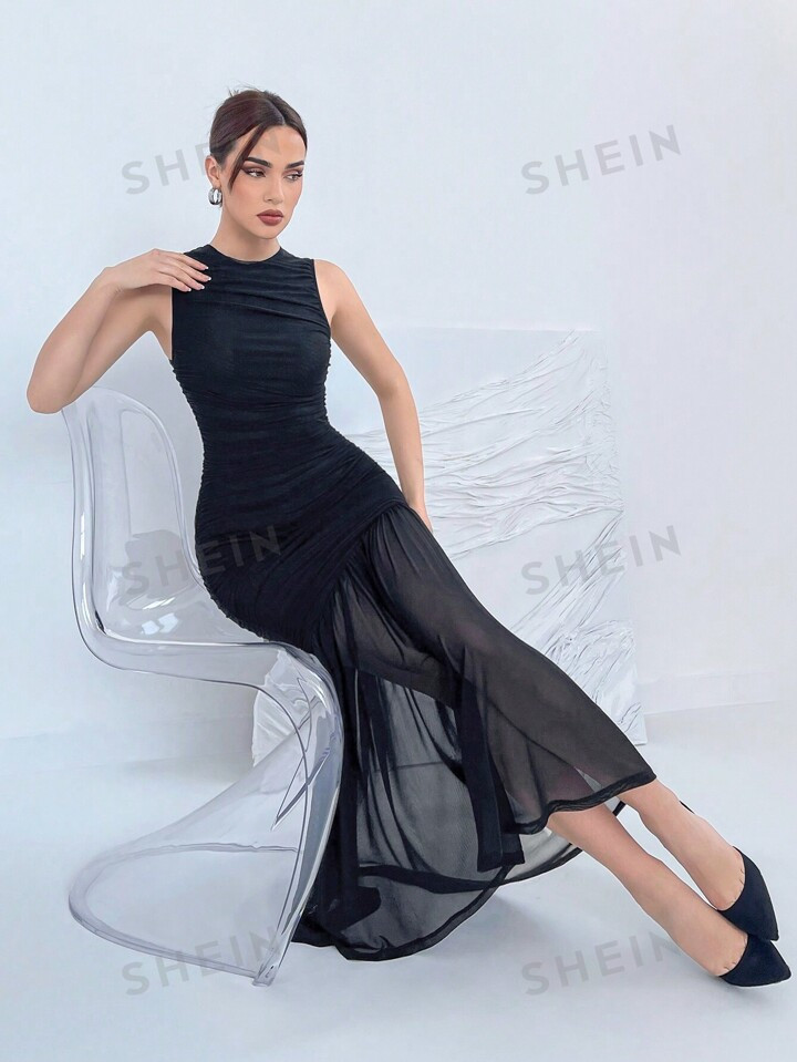 SHEIN Aloruh Women'S Spring And Summer Commuting To Work Daily Date Party Black Sleeveless Bodyco... | SHEIN