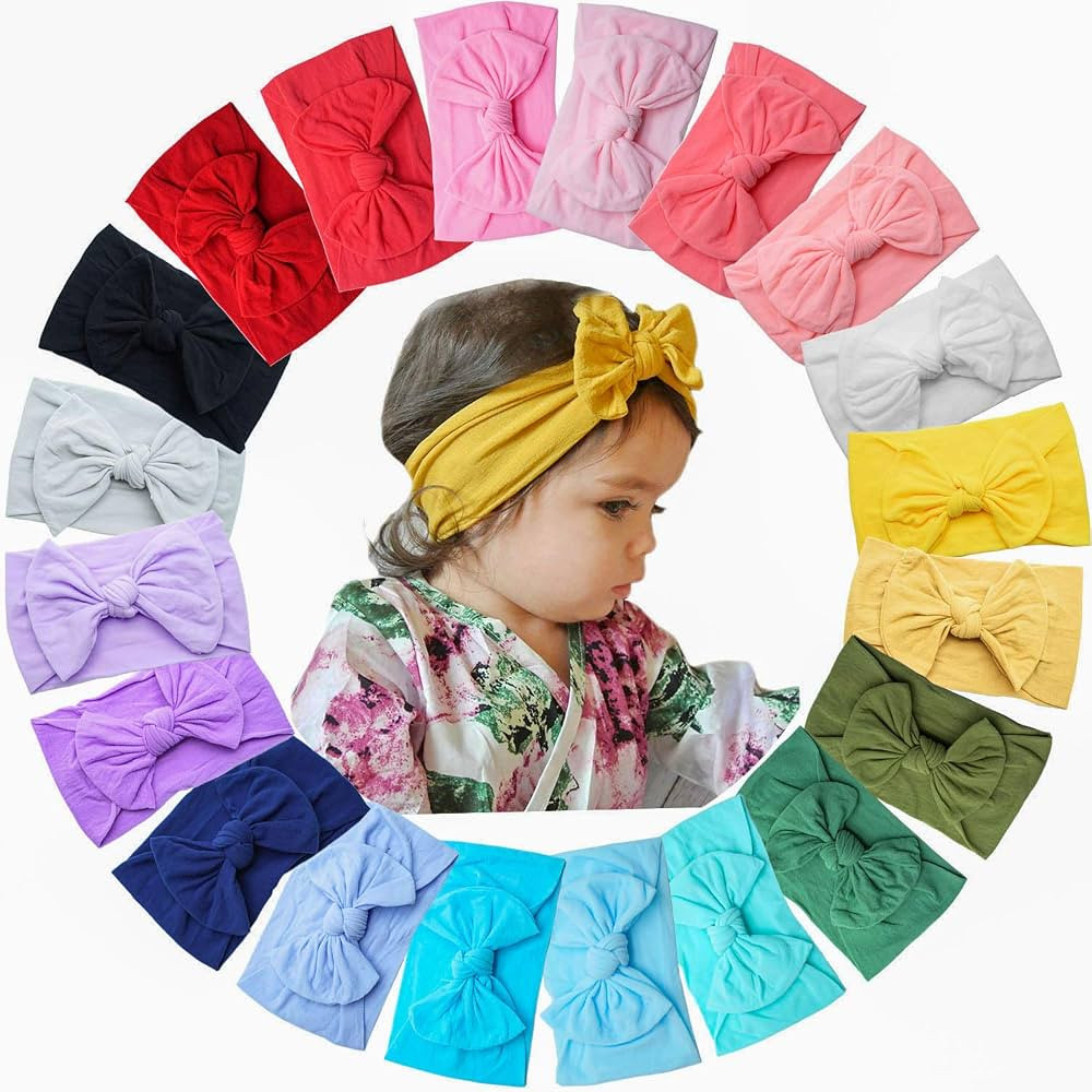 C\u00c9LLOT 20 Colors Super Stretchy Soft Knot Baby Girl Headbands with Hair Bows Nylon Head Wrap... | Amazon (US)