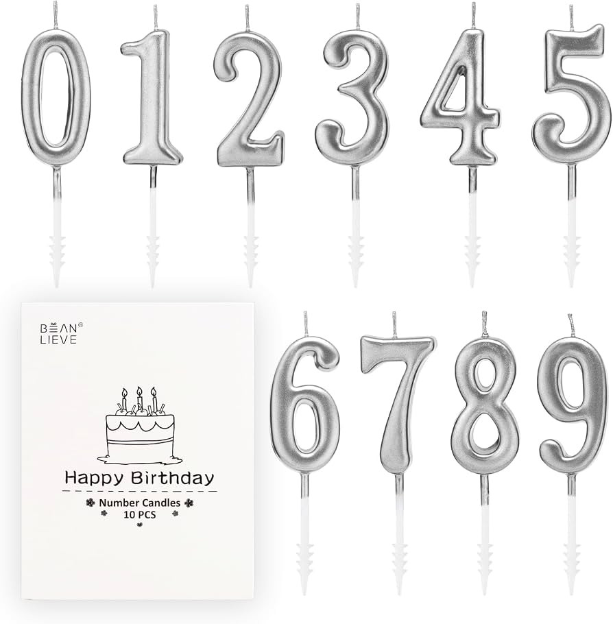 Beanlieve 10-Pieces Numeral Birthday Candles - Cake Numeral Candles Number 0-9 Glitter Cake Toppe... | Amazon (US)