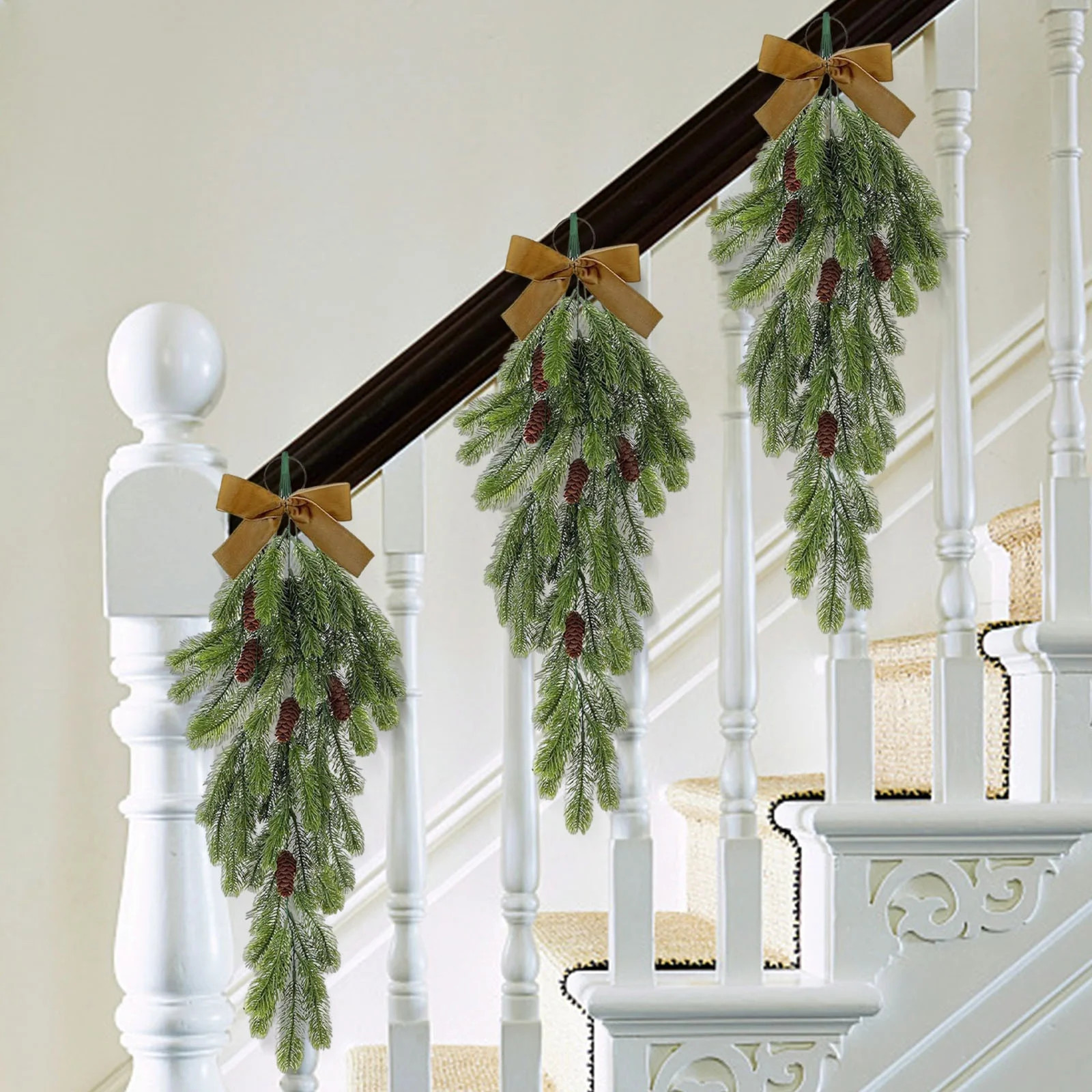 Christmas Teardrop Swags Winter Rustic Pine Needles Swag with Pine Cones Velvet Bow Artificial Xm... | Walmart (US)