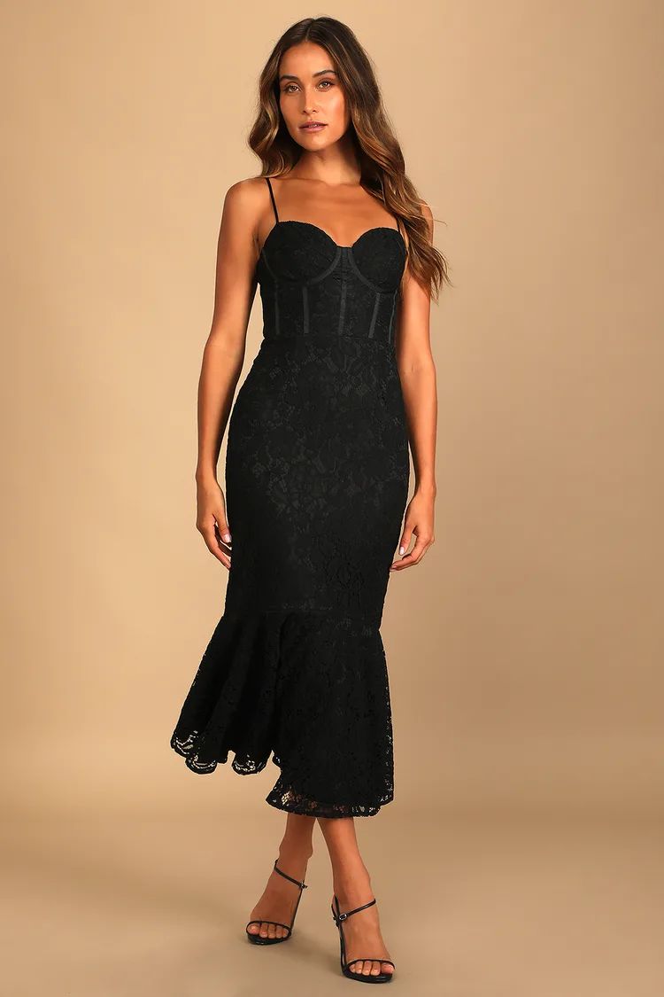 Found Your Love Black Lace Sleeveless Trumpet Midi Dress | Lulus (US)