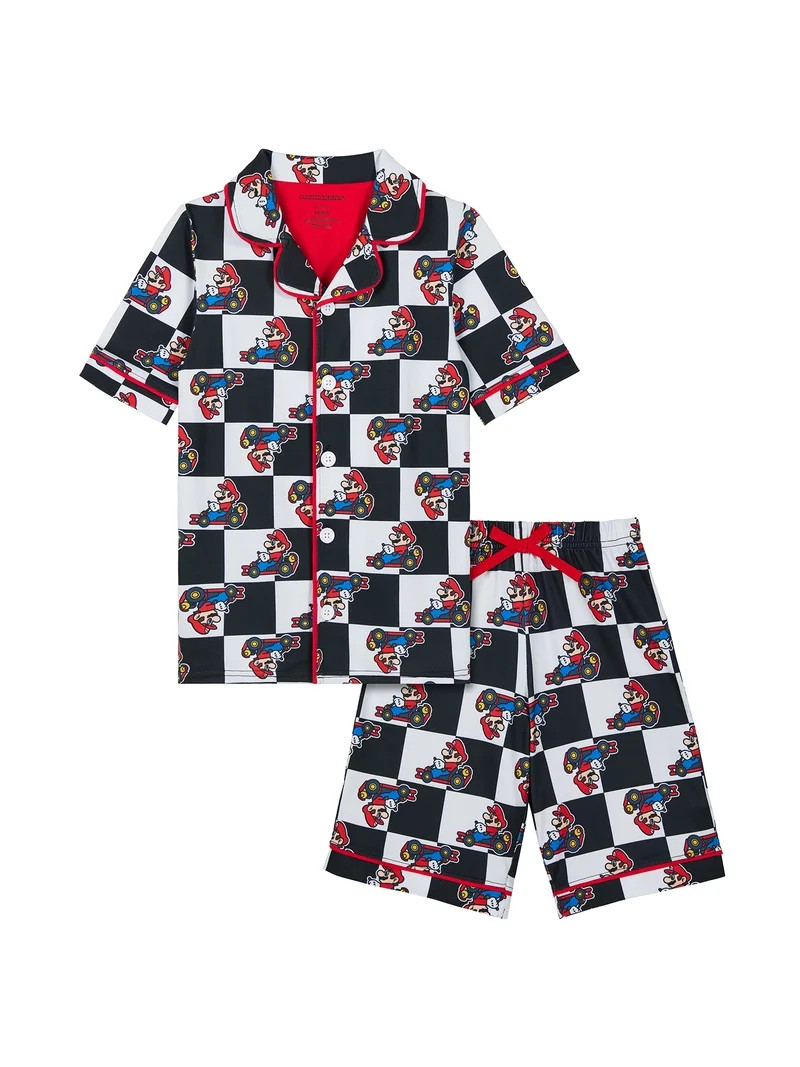 Mario Boys Short Sleeve Sleep Notch Collar Top and Shorts Pajama Set, 2-Piece, Sizes 4-12 | Walmart (US)