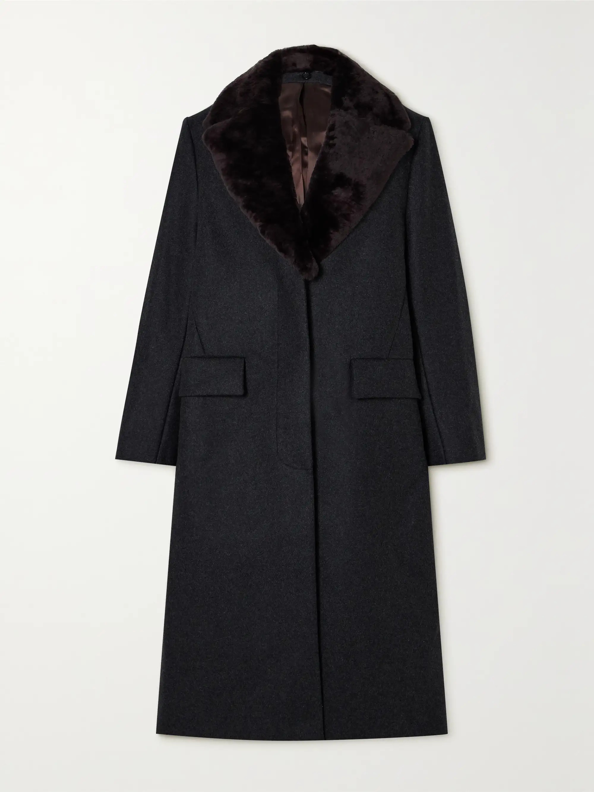 + NET SUSTAIN shearling-trimmed recycled wool-blend coat | NET-A-PORTER (US)
