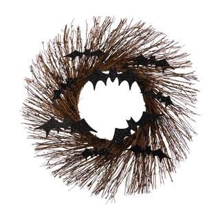 Nearly Natural 26 in. Black Bats Twig Halloween Wreath W1202 - The Home Depot | The Home Depot