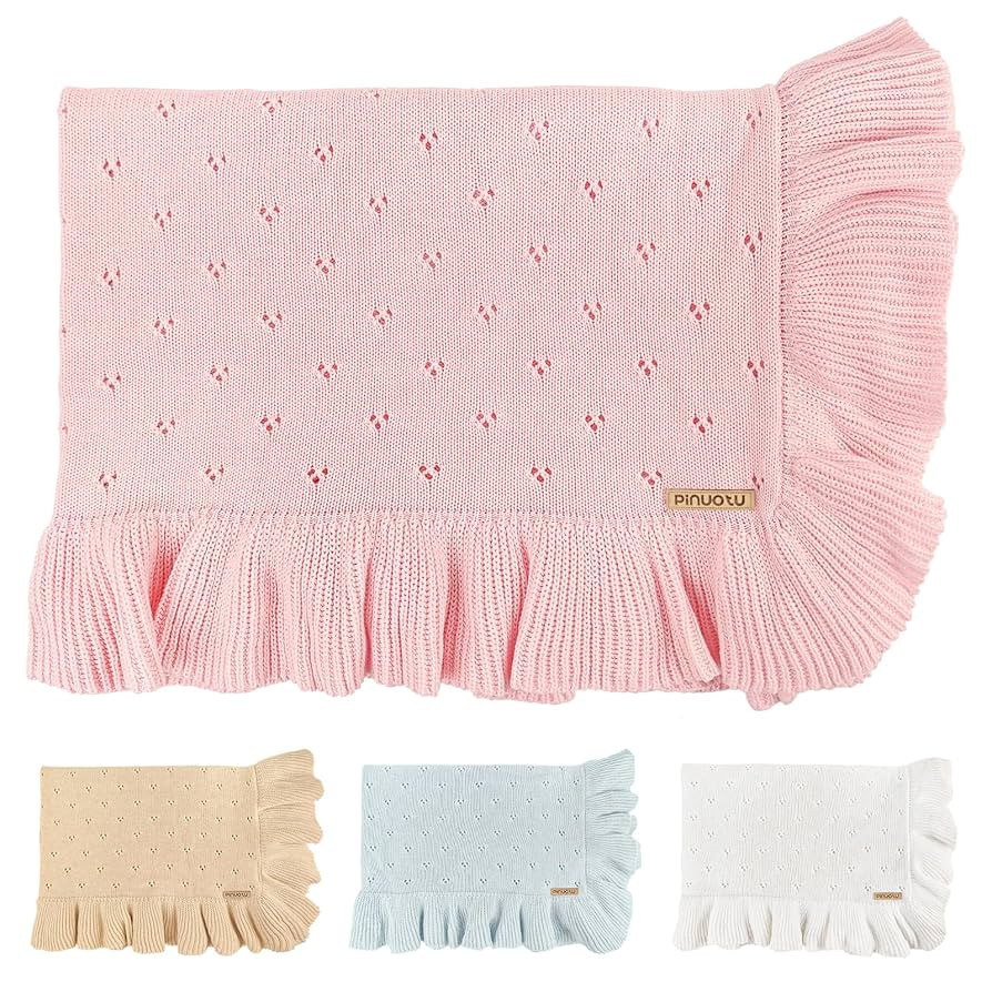 Cotton Pointelle Knitted Baby Blanket with Ruffle Trim, 40x31 Inches, Soft & Cozy for Newborns & ... | Amazon (US)