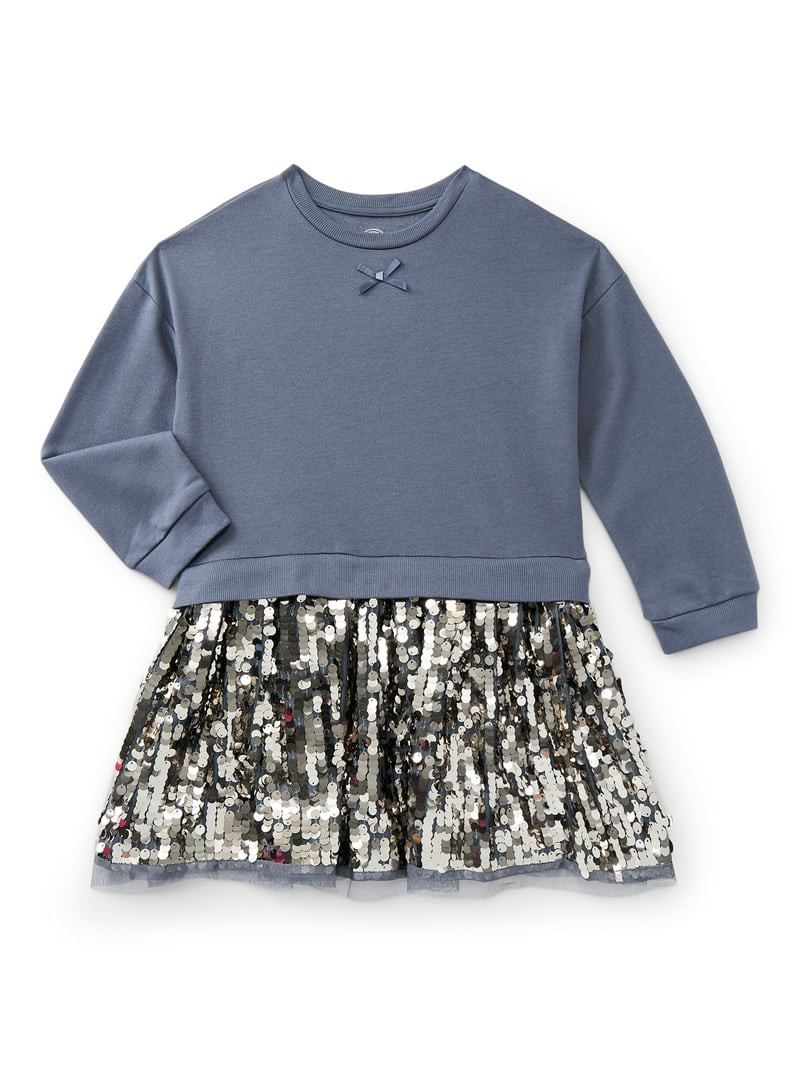 Wonder Nation Girls Sequin Skirt Sweatshirt Dress, Sizes 4-10 | Walmart (US)