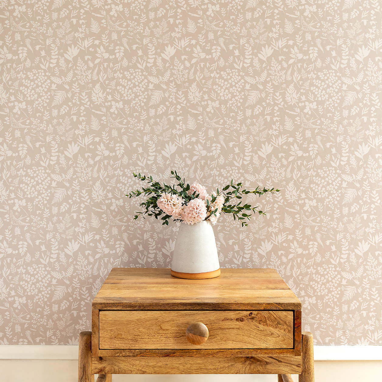 Chasing Paper Blush Pink Fern Peel and Stick Wallpaper 2'x12' | Crate & Kids | Crate & Barrel