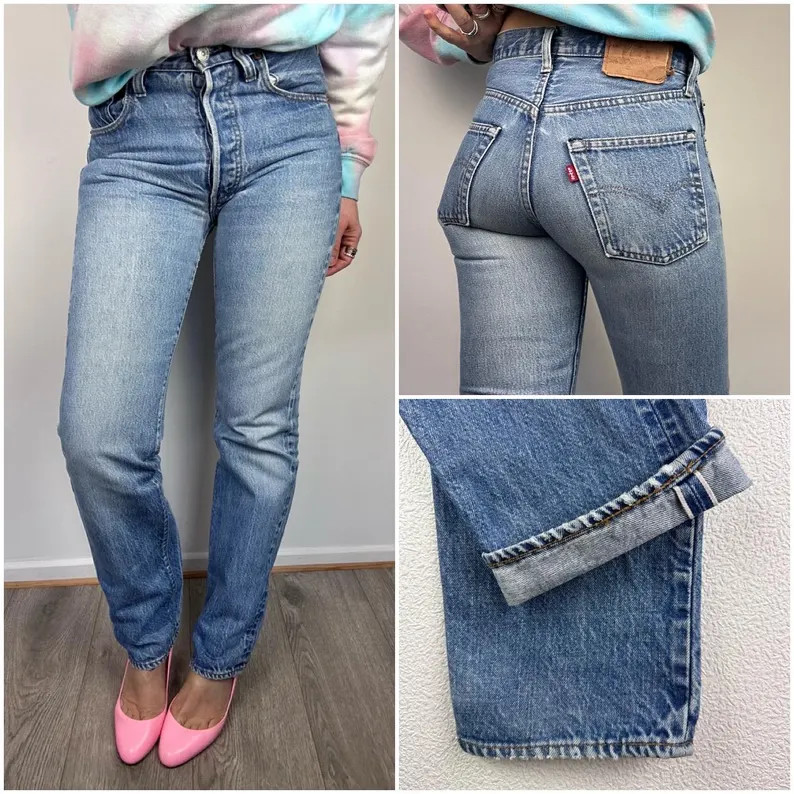 Levis 501 selvedge redline w25 L31 vintage blue washed jeans 80s straight leg buttonfly Levi's de... | Etsy (US)