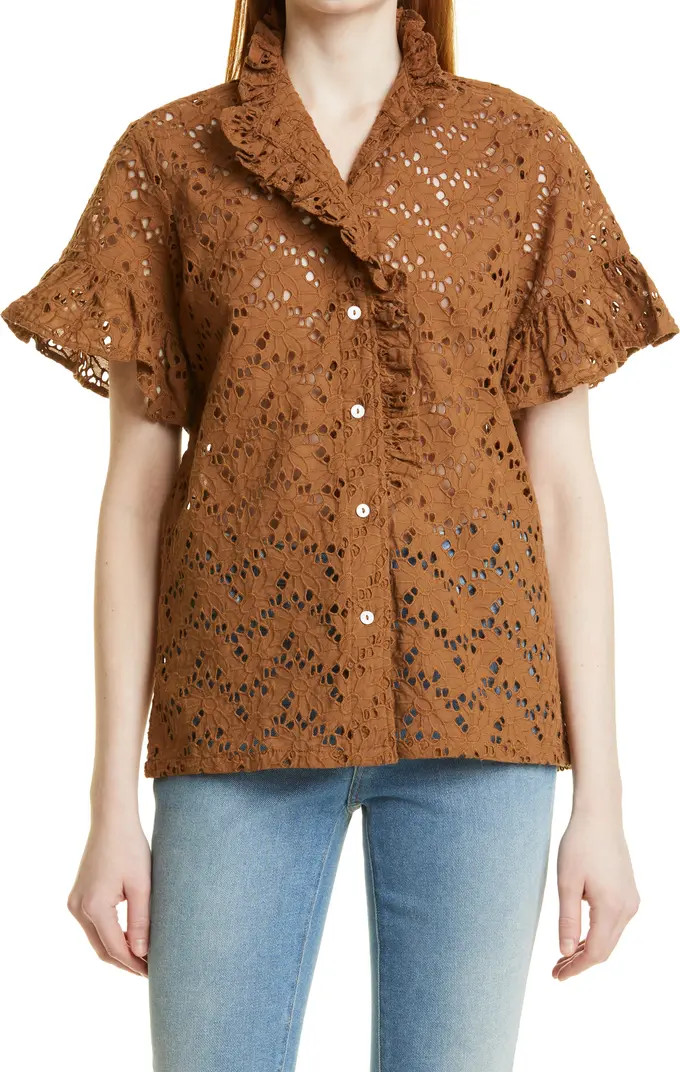 MILLE Vanessa Ruffle Detail Cotton Blouse | Nordstrom | Nordstrom
