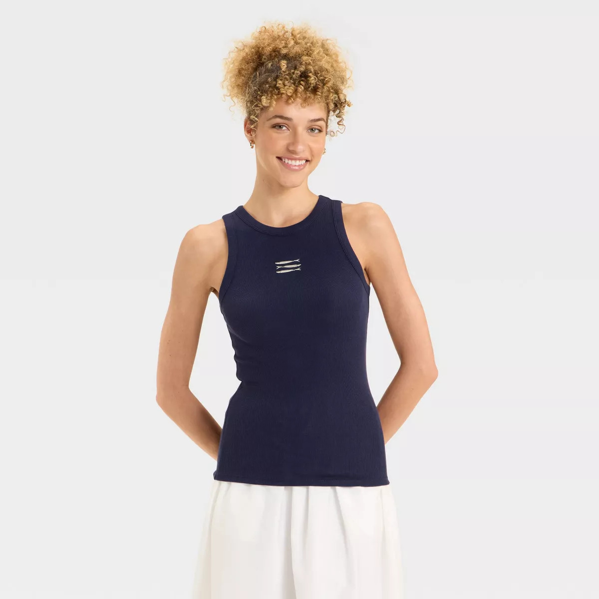 Women's Slim Fit Ribbed Tank Top - A New Day™ Blue/Navy M: Cotton Modal Blend, Crew Neck, Sleev... | Target