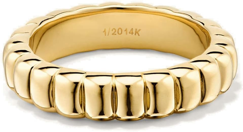 NOKMIT 14K Gold Filled Chunky Statement Rings, Stackable Band for Women | Amazon (US)