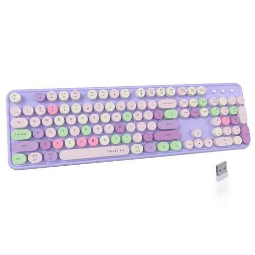 UBOTIE Dual Mode Colorful Wireless Keyboard, Bluetooth and USB Receiver Retro Typewriter Round Keycaps Keyboard Support Multi Devices for PC Laptop Tablet Phones(Purple Colorful) | Amazon (US)
