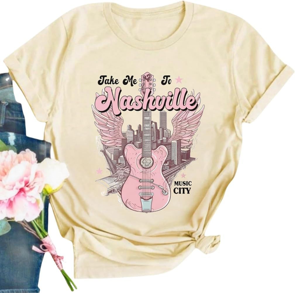 Nashville Shirt for Women Vintage Band Country Music City T Shirt Tennessee Guitar Graphic Tees T... | Amazon (US)