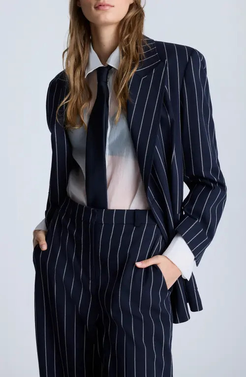Kenneth Cole Stripe Double Breasted Blazer in Dark Navy/Pure White at Nordstrom, Size X-Small | Nordstrom