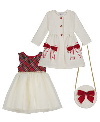 Blueberi Boulevard Girls 2T-6X 3-Piece Swing Coat, Dress and Crossbody Purse Set - Macy's | Macy's