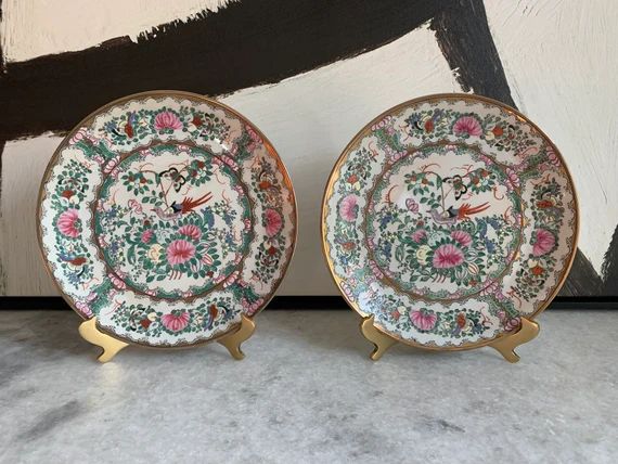 Vintage Pair of Chinoiserie Famille Rose Decorative Plates 10 - Etsy | Etsy (US)