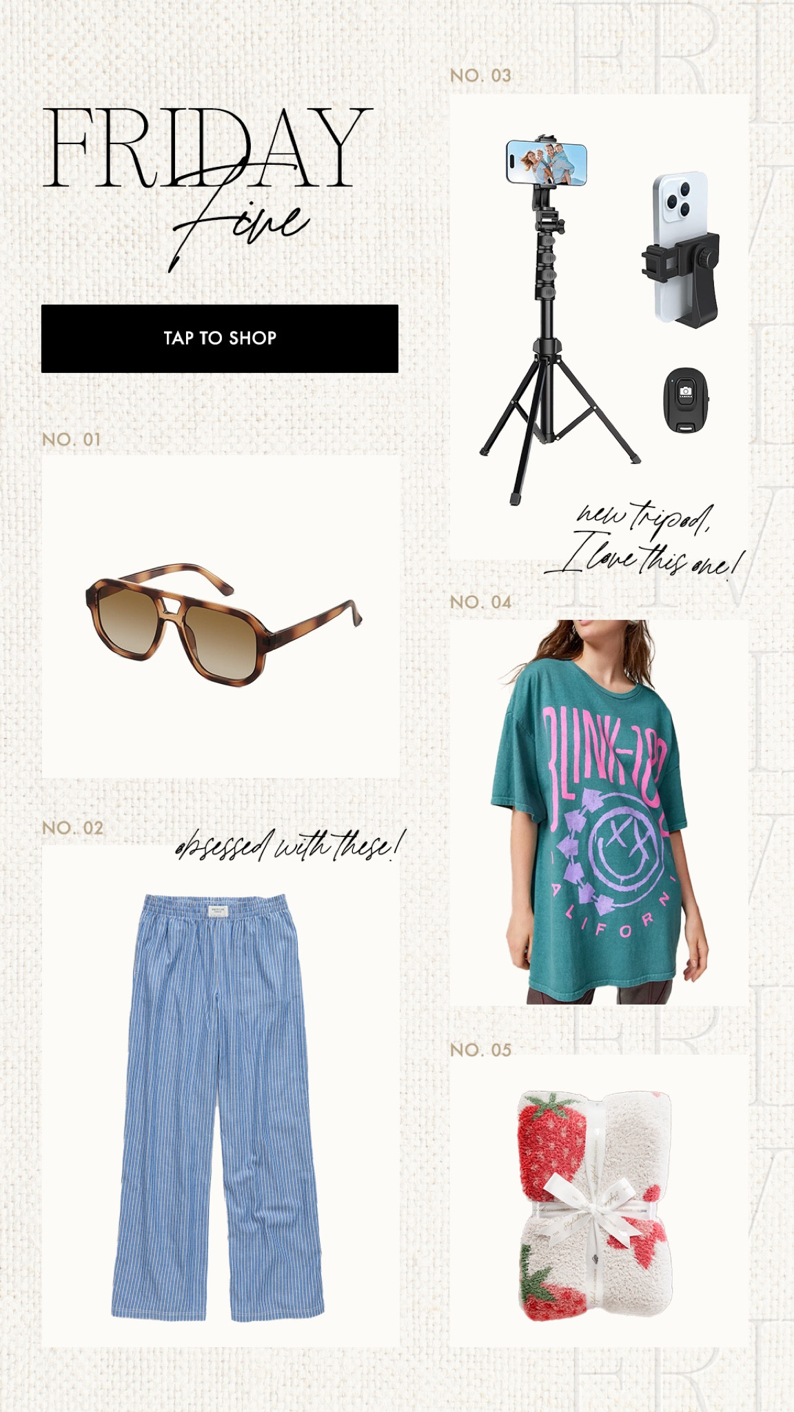Friday 5 ⭐️ this tripod is amazing! Just ordered and love! These are the boxer pants I wore the night of my birthday, LOVE them!! 

Friday five, five favorites, Friday faves, Amazon sunglasses, tee, oversized tee, graphic tees, boxer pants, Amazon tripod 

#LTKFindsUnder50 #LTKSeasonal