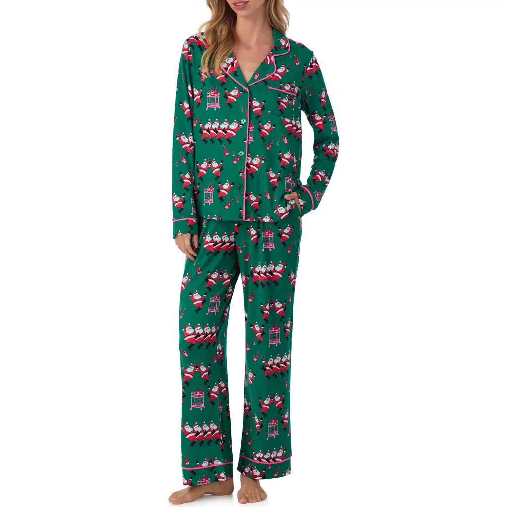 Room Service Pjs Long Sleeve Print Pajamas in Green/Novel at Nordstrom, Size Medium | Nordstrom