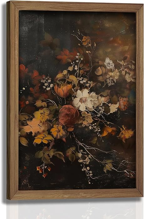 Framed Vintage Moody Floral WallArt Fall Wildflower Canvas Painting,Dark Botanical Picture Poster... | Amazon (US)