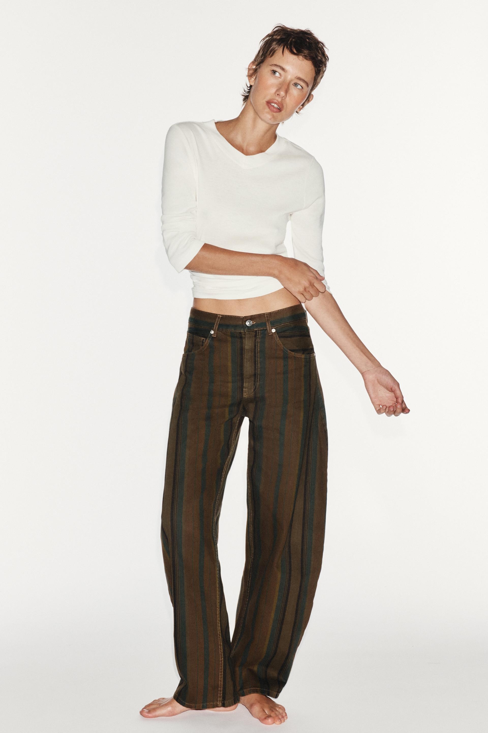 TRF MID-RISE BARREL STRIPED JEANS | Zara US