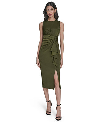 Petite Satin Sleeveless Draped Midi Dress | Macy's
