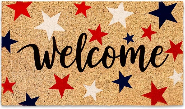 4th of July Door Mat Coir Patriotic Door Mat 29.5 x 16.5 inch Entrance Non Slip Red Blue White St... | Amazon (US)