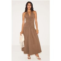 Chocolate Woven Ruched Detail Maxi Dress | PrettyLittleThing US