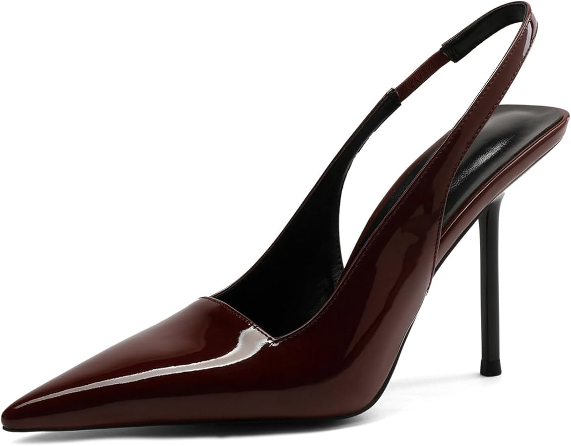 Women Slingback Pumps Stiletto High Heels Pointed Toe Patent Leather Shoes | Amazon (US)