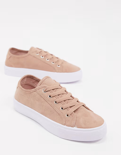 ASOS DESIGN Dizzy lace up sneakers in warm beige | ASOS (Global)