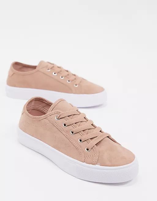 ASOS DESIGN Dizzy lace up sneakers in warm beige | ASOS (Global)