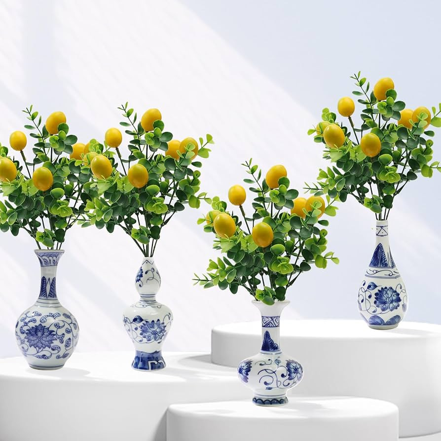 Amalfi Coast Party Decorations, 4 Bunches Artificial Lemon Table Centerpiece and 4 Porcelain Blue... | Amazon (US)