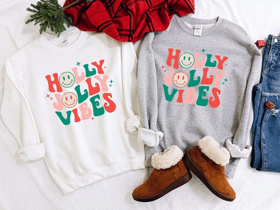 Holly Jolly Vibes Sweatshirt Sweatshirt for Christmas Happy - Etsy | Etsy (US)