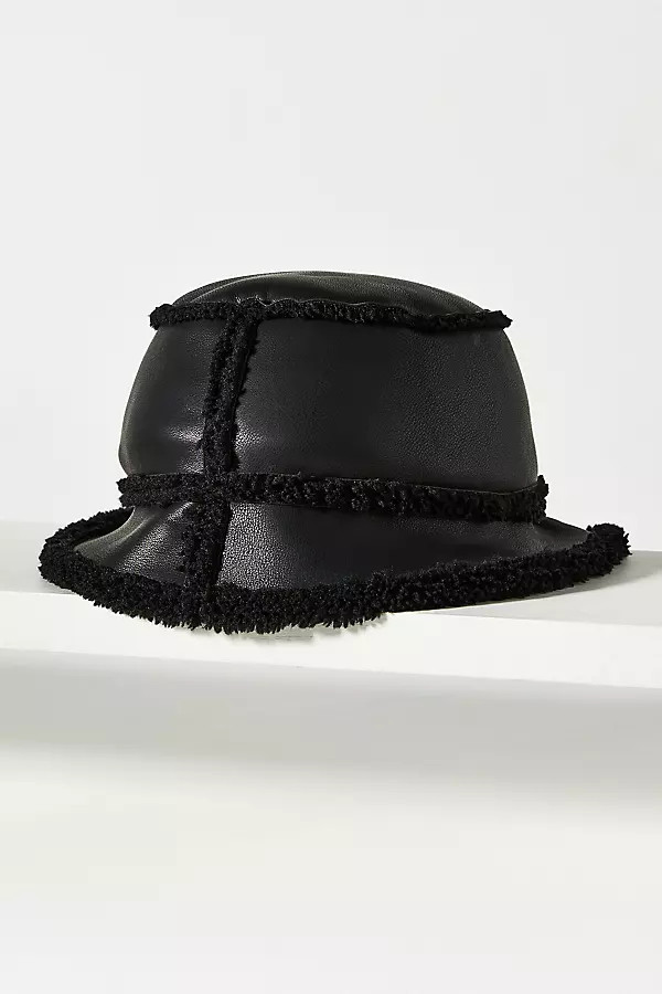 By Anthropologie Sherpa-Trimmed Faux-Leather Bucket Hat | Anthropologie (US)