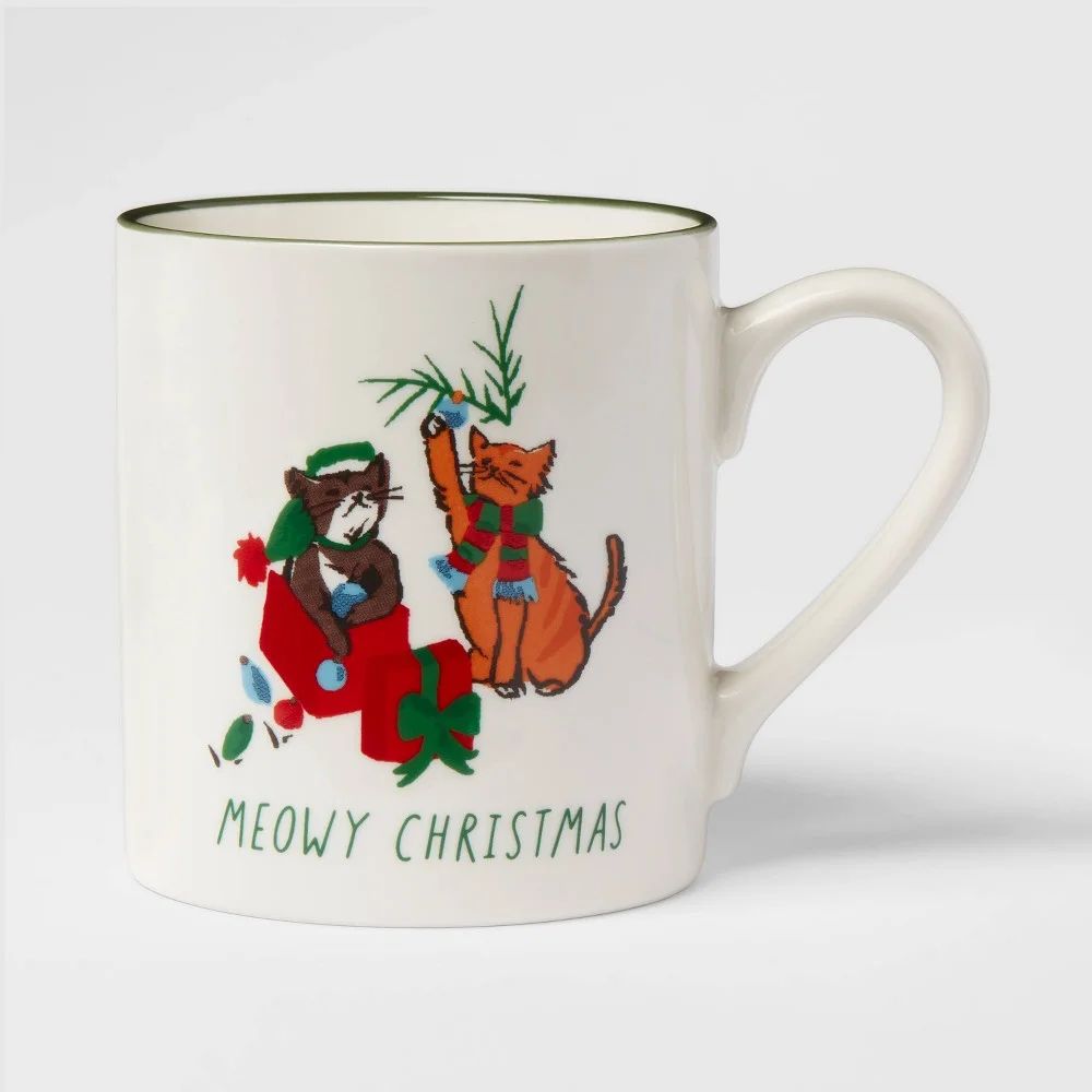 16oz Stoneware Meowy Christmas Mug White - Threshold | Walmart (US)