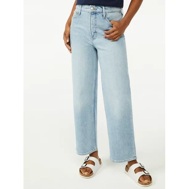 Free Assembly Women's Cropped Wide High Rise Straight Jeans - Walmart.com | Walmart (US)