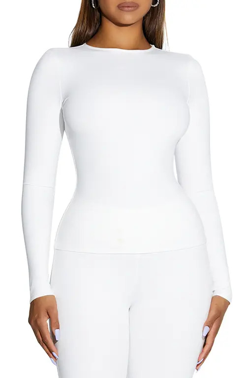 Naked Wardrobe Suede With My Crew Top in White at Nordstrom, Size X-Small | Nordstrom